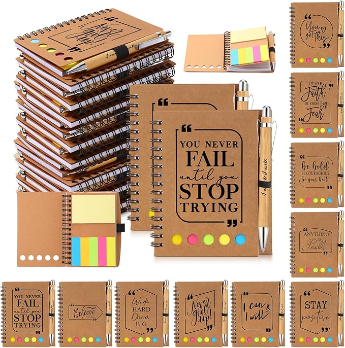 Tenceur Back to School Inspirational Gifts Bulk Employee Appreciation Spiral Notebook with Journals Sticky Note Pen Motivational Thank You Gifts for Teacher Students Team Coworkers Staff(30 Sets)