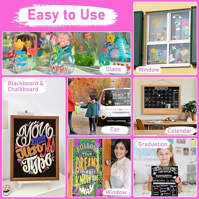 GOTIDEAL Chalk Markers Dual Tips,Erasable Liquid Chalk Marker for Blackboard,Washable Chalk Pens for Auto,Car,Glass,Mirror,Chalkboard,Window markers,24 Colors Chalk Board Markers with Metallic Colors