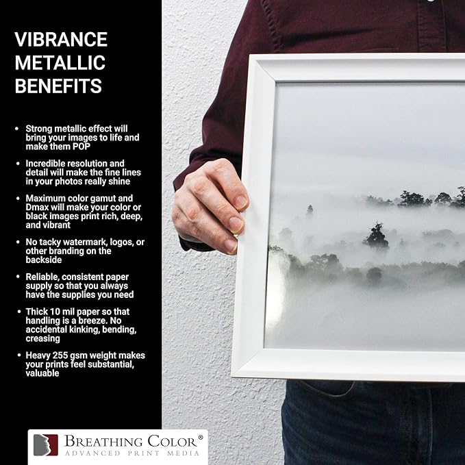 Vibrance Metallic Photo Printer Paper 10 mil 255 gsm Premium Photo Paper Roll 3in Core 44 inches x 100 feet Works with Most Inkjet Printers Including Professional Makes and Models Like Epson Canon HP