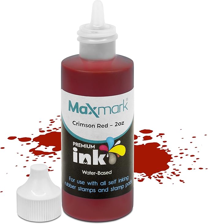 MaxMark Premium Refill Ink for self Inking Stamps and Stamp Pads, Crimson Red Color - 2 oz.