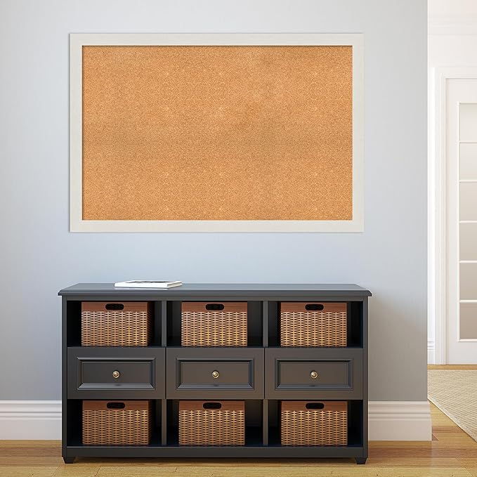 Amanti Art Natural Cork Board for Wall, 33x49 Vision Board with White Frame, Oversize Corkboard Office Decor for Home Organization, Country Rustic Corkboard Pinboard to Display Items for Home