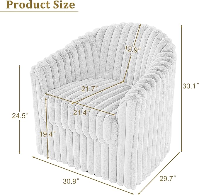 UIXE Faux Fur Swivel Accent Chair, Set of 2, Modern Upholstered Armchair Barrel Club Chair for Living Room, Chocolate