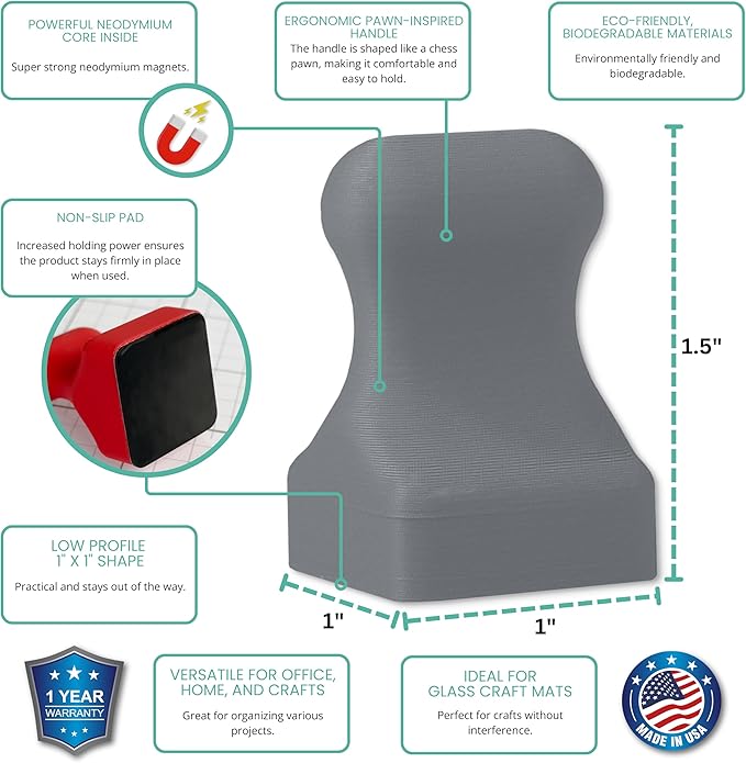 Glassboard Studio MiniPawn Magnet - Strong Neodymium Rare Earth Magnets for Fridge, Whiteboard, Locker & Magnetic Glassboards - Ideal for Crafting & Office Use - Strong Fridge Magnets (Steel Gray, 12)