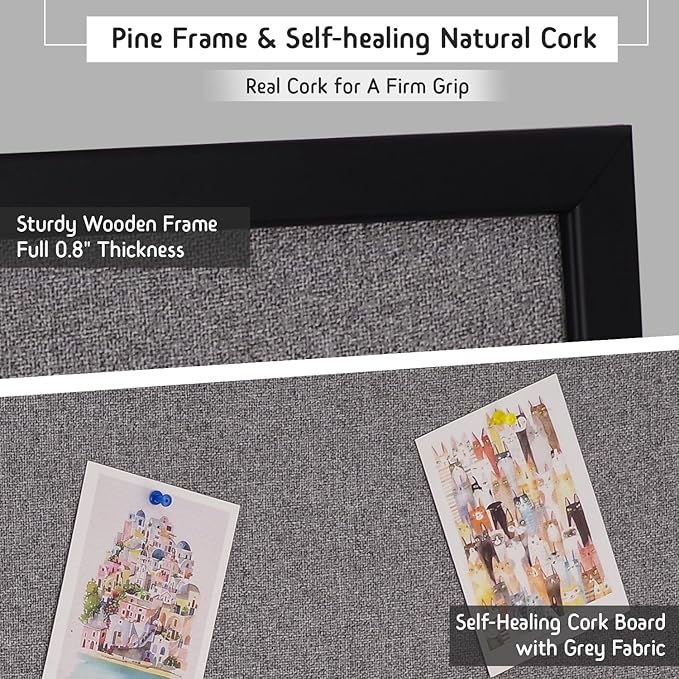 Gideal Large Bulletin Board 36 x 48 Inch, 100% Wood Framed Canvas Cork Board for Office with Grey Fabric, Wall Mounted Notice Board for Home School Office Decor