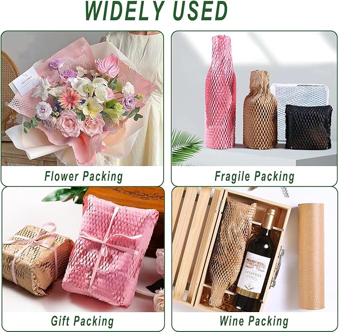Honeycomb Packing Paper, 12" x 200' Packing Paper Substitute Alternative for Bubble Cushioning Wrap for Moving Shipping Packaging, Recyclable Moving Supplies Bubble Packing Wrap Roll-Black