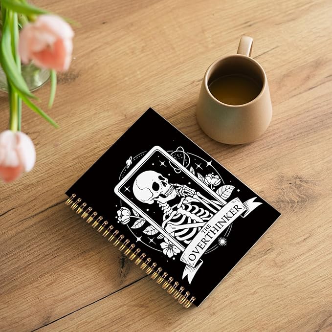 WUCHJ the Overthinker Tarot Card Spiral Notebook Journal, Gothic Goth Skull Notebook Journal, Witchy Journal, Goth Office Supplies, Witchy Stuff Spiral Notebook 5.5x8.3