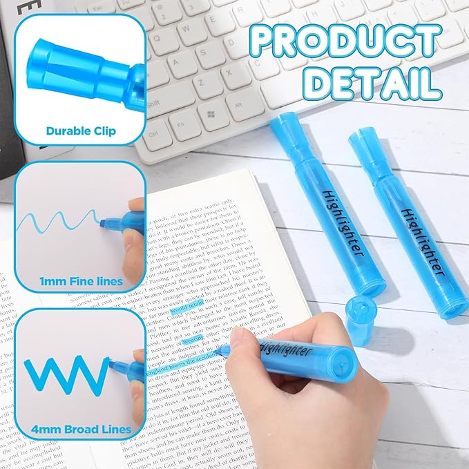 Qilery 72 Pack Highlighters Bulk, Tank Style Chisel Tip Highlighters Markers Quick Drying for Kids and Adult Coloring, Classroom Home Office School Supplies (Blue)