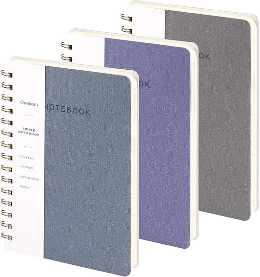 Spiral Notebook - Lined 160 Pages Journal with Back Pockets for College Journal, Twin-Wire Binding Notebook Perfect for Office & Home School Supplies Violet Reef Blue Grey