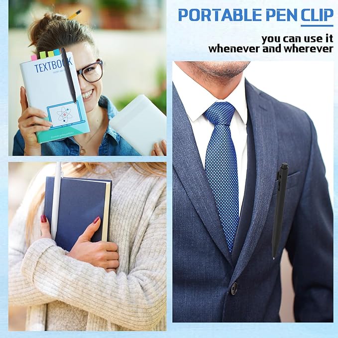 Geyoga 200 Pcs 4'' Mini Black Pens Bulk 0.7 mm Fine Point Small Retractable Ballpoint Pens with Clip for Notebook School Office(Black and White)