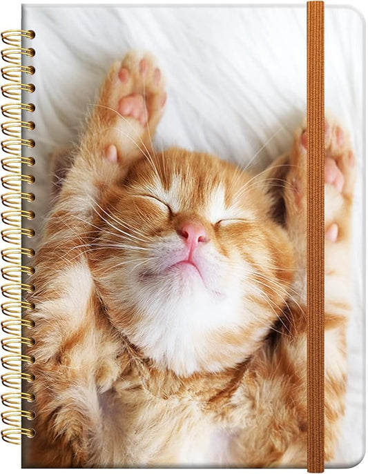 Ruled Spiral Writing Notebook,A5 Hardcover Lined College Journal for Women Lady Girl,Cute Strong Twin-Wire Binding with Premium Paper,8.4" X 6",Perfect for School,Office,Home Gifts(Sleeping Cat)