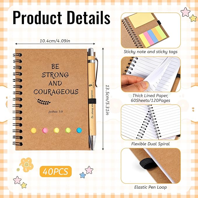 20 Sets Christian Gifts Bulk Prayer Journal Christian Spiral Notebooks with Bible Ballpoint Pens Religious Small Notepad Inspirational Church Gift for Women Men Sunday School Family Bible Study Groups