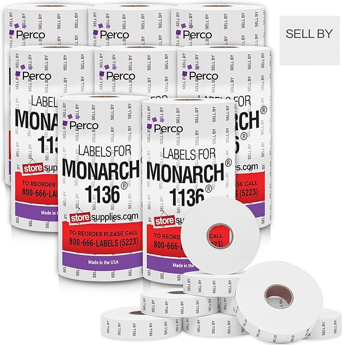 Perco Sell by Labels for Monarch 1136 Price Gun – Case of 8 Sleeves, 112,000 Marking Labels Value Pack
