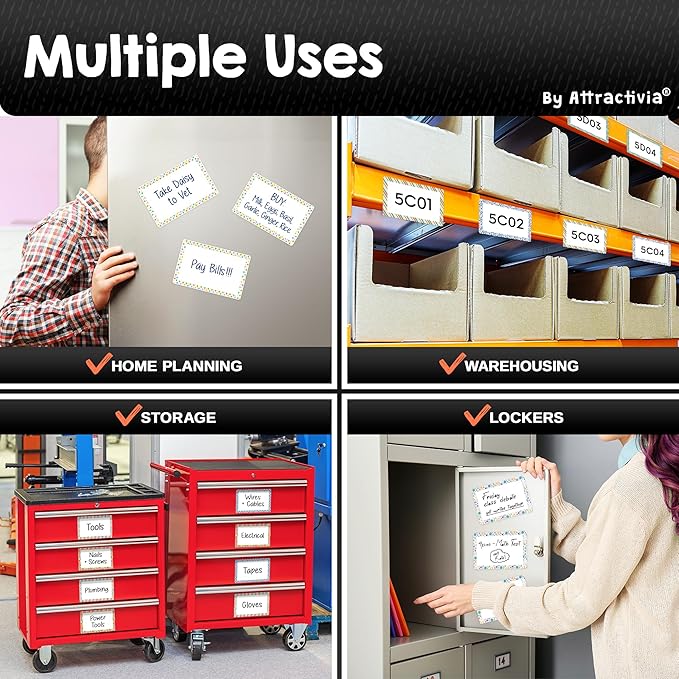 Dry Erase Magnetic Labels 5.6 x 3.7 in, Pattern Borders, Large Dry Erase Magnets, 36-Pack, Erasable Write-On All-Purpose Labels, for Office, Education, Home, Whiteboard