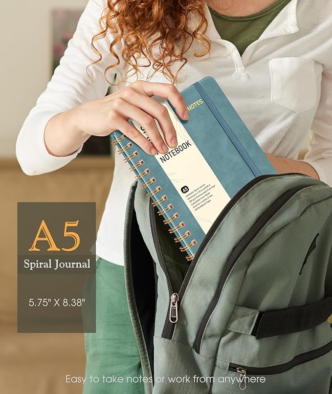 Dotted Spiral Journal Notebook, A5 Hardcover Spiral Journals for Women Men, 100 GSM Dot Grid Paper Notebooks, 150 Pages Spiral Bullet Dotted Notebook for Writing Note Taking 5.75" x 8.38", Misty Blue