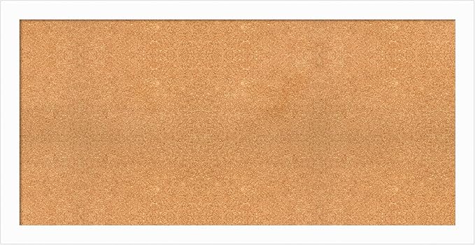 Amanti Art Natural Cork Board for Wall, 25x49 Vision Board with White Frame, Oversize Corkboard Office Decor for Home Organization, Casual Corkboard Pinboard to Display Items for Home Organization in