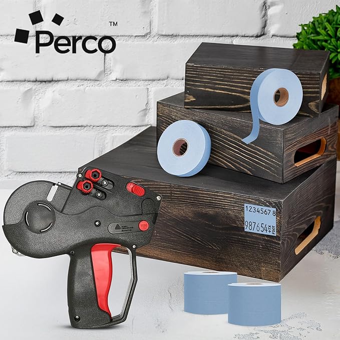 Perco Blue Pricing Labels for Monarch 1136 Price Gun - 8 Rolls, 14,000 Pricemarking Labels - with Bonus Ink Roll Included