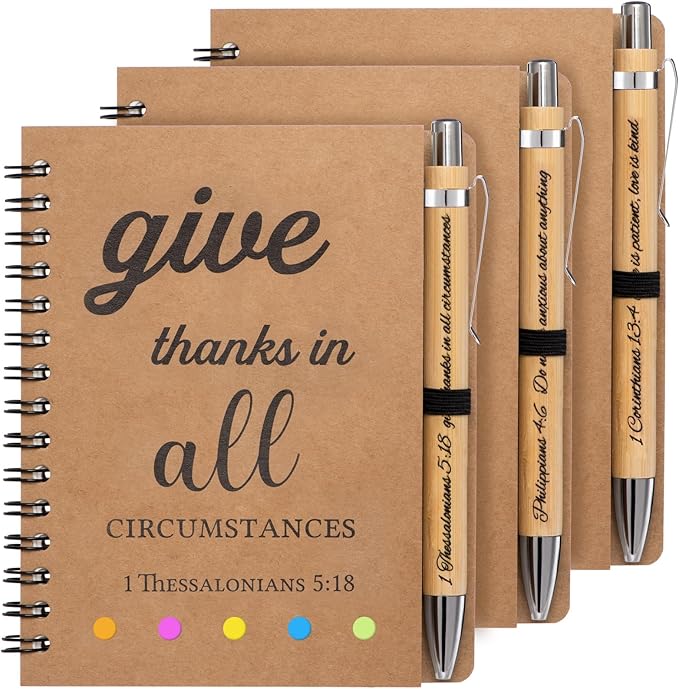 6 Pcs/3 Set of Christian Gifts Spiral Notebooks Bulk Journals with Christian Pens Prayer Journal Christian Journal for Women and Men, Perfect Home Gifts