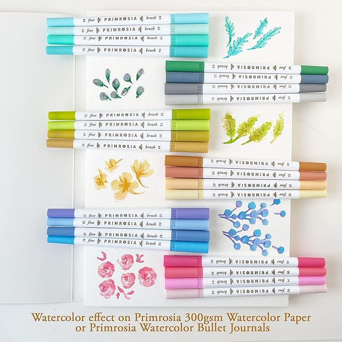 Primrosia 24 Pastel Dual Tip Markers, Fine Tip and Brush Pens. Perfect for art, illustration, drawing, calligraphy and bullet journals