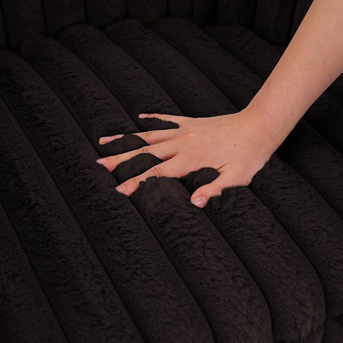 UIXE Faux Fur Swivel Accent Chair, Modern Upholstered Armchair Barrel Club Chair for Living Room, Chocolate