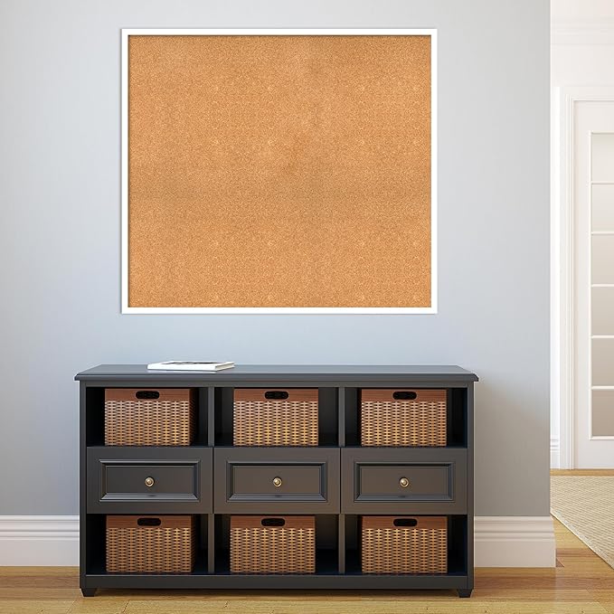 Amanti Art Natural Cork Board for Wall, 37x41 Vision Board with White Frame, Oversize Corkboard Office Decor for Home Organization, Modern Corkboard Pinboard to Display Items for Home Organization in