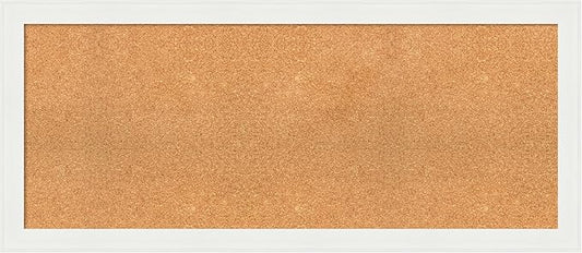 Amanti Art Natural Cork Board for Wall, 21x49 Vision Board with White Frame, Oversize Corkboard Office Decor for Home Organization, Casual Corkboard Pinboard to Display Items for Home Organization in