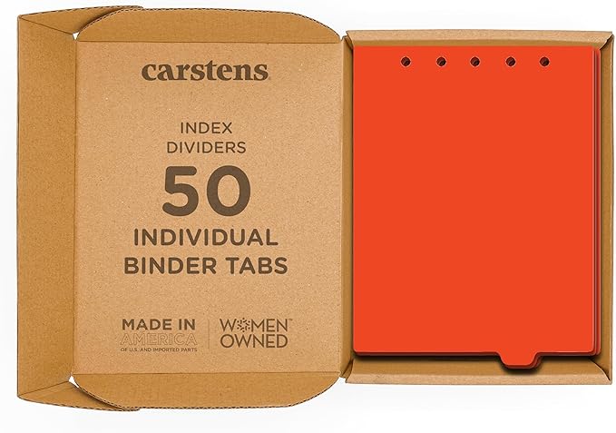 Carstens - Heavy Duty Plastic Ring Binder Dividers, Bottom Tab, 1/9 Cut, Tab 7 Position, US Letter, Orange, Case of 50, (2619-07CS) - Ideal Medical Chart Dividers or Index Tabs for 3 Ring Binders