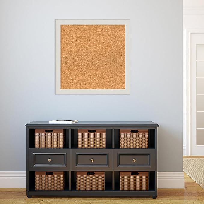 Amanti Art Natural Cork Board for Wall, 29x29 Vision Board with White Frame, Large Corkboard Office Decor for Home Organization, Country Rustic Corkboard Pinboard to Display Items for Home