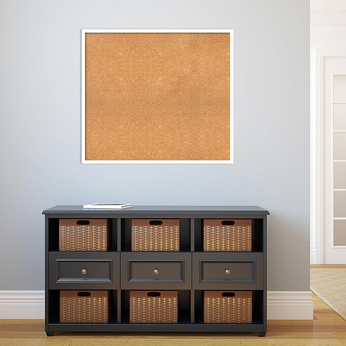 Amanti Art Natural Cork Board for Wall, 31x35 Vision Board with White Frame, Large Corkboard Office Decor for Home Organization, Modern Corkboard Pinboard to Display Items for Home Organization in