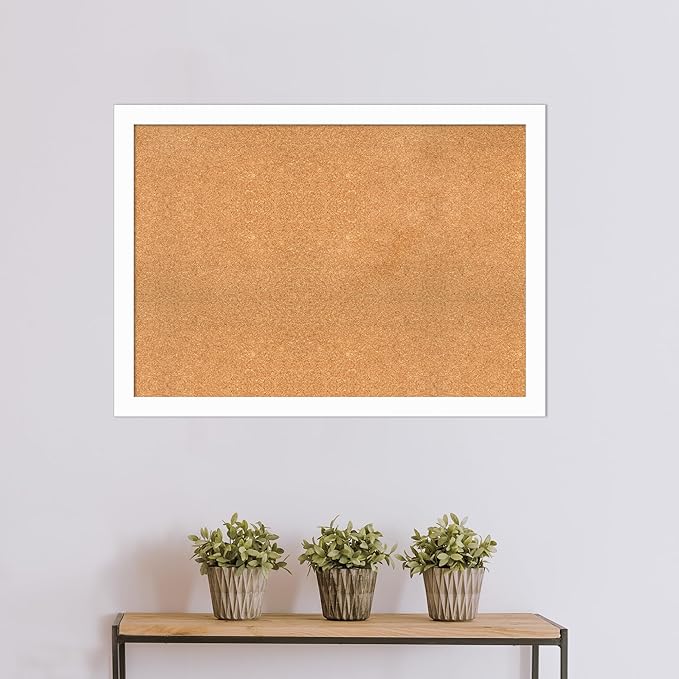 Amanti Art Natural Cork Board for Wall, 31x43 Vision Board with White Frame, X-Large Corkboard Office Decor for Home Organization, Casual Corkboard Pinboard to Display Items for Home Organization in