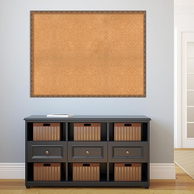 Amanti Art Natural Cork Board for Wall, 36x48 Vision Board with Bronze Frame, Oversize Corkboard Office Decor for Home Organization, Traditional Corkboard Pinboard to Display Items for Home