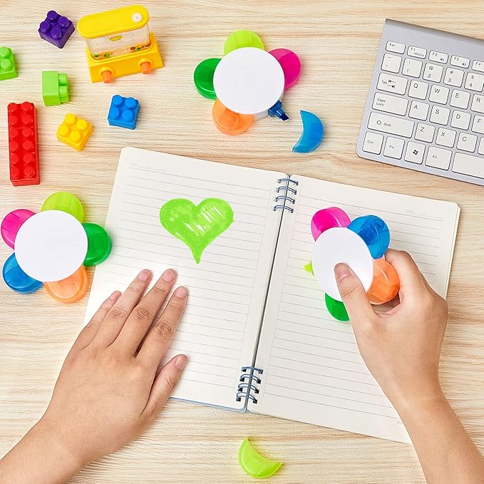 Outus 100 Pieces Petals Highlighters Assorted Colors Back to School Flower Shape Watercolor Highlighter Pens 5-in-1 Fluorescent Pens for Office School Stationery Aesthetic Supplies,5 Colors