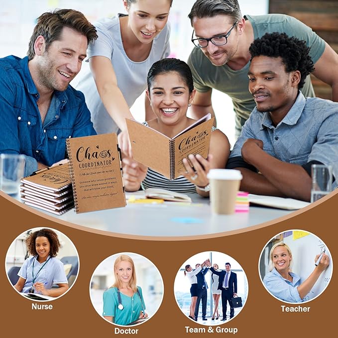 Nezyo 10 Sets Chaos Coordinator Gifts Employee Appreciation Week Notebook with Ballpoint Pen Spiral Notebook Teacher Appreciation Gifts Bulk for Women Men Journals Thank You Cowerker (Brown)