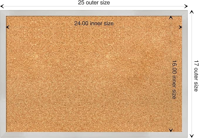 Amanti Art Natural Cork Board for Wall, 17x25 Vision Board with Silver Wood Frame, Medium Corkboard Office Decor for Home Organization, Modern Contemporary Corkboard Pinboard to display items for home