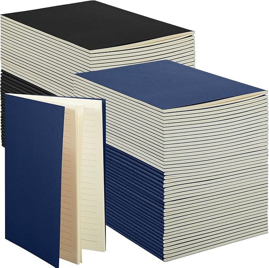 Mimorou 100 Pcs Kraft Notebook Journals 5.5 Inch x 8.3 Inch A5 Softcover Notebooks Bulk for Writing Sketch Office Notepad with 60 Pages 30 Sheets(Black, Navy,Lined)