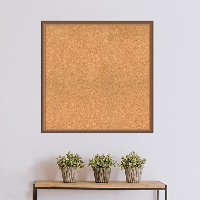 Amanti Art Natural Cork Board for Wall, 38x38 Vision Board with Bronze Frame, Oversize Corkboard Office Decor for Home Organization, Modern Corkboard Pinboard to Display Items for Home Organization