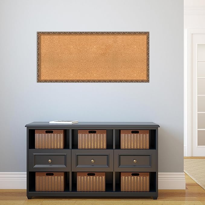 Amanti Art Natural Cork Board for Wall, 20x44 Vision Board with Bronze Frame, Oversize Corkboard Office Decor for Home Organization, Traditional Corkboard Pinboard to Display Items for Home