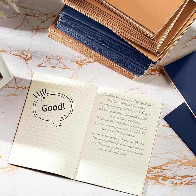 Mimorou 100 Pcs Kraft Notebook Journals 5.5 Inch x 8.3 Inch A5 Softcover Notebooks Bulk for Writing Sketch Office Notepad with 60 Pages 30 Sheets(Brown, Navy,Lined)