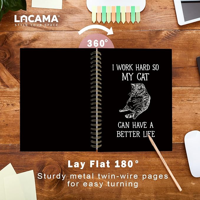 Lacama Funny Notebooks for Work, Cat Notebook, Gifts for Cat Lovers,160 Pages, Office Humor Gifts, Black School Office Supplies, 5.5"x8.3"I Work Hard So My Cat Can Have A Better Life Journal Notebook