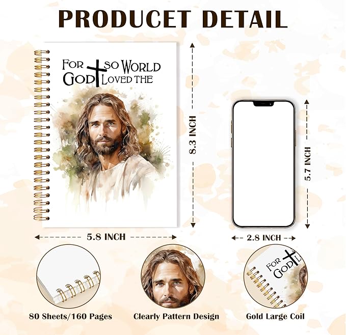 Qabliqo Jesus Christian Spiral Notebooks, Jesus Journals for Writing, Religious Christian Journal for Women Men, for God So Loved the World Bible Notebook for Note Taking, 5.5x8.3 Inch