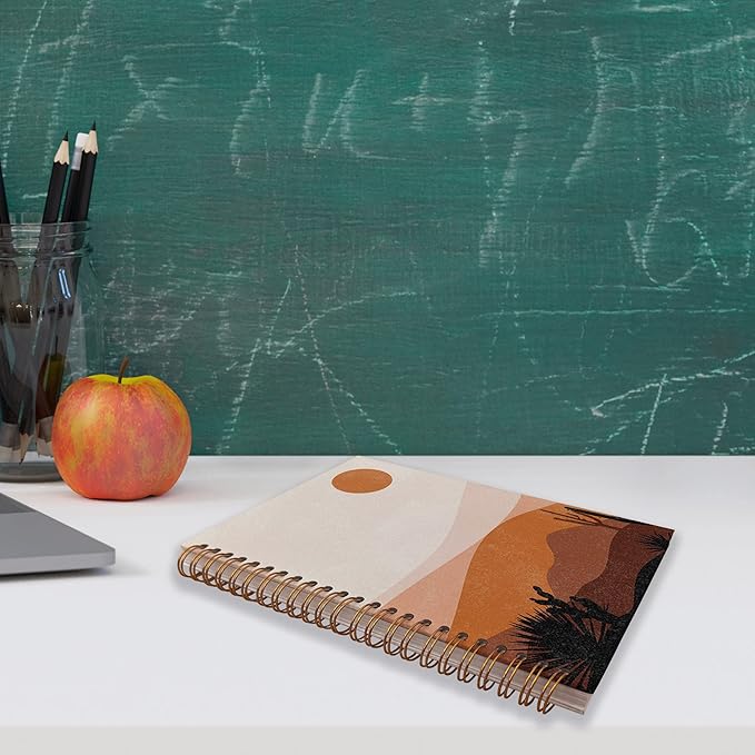 VNWEK Abstract Boho Desert Sun Cactus Landscape Spiral Notebook Journal 5.5×8.3 Inch,Boho Mid-Century Modern Art Lined Hardcover Spiral Notebook for Work Notes Journaling, Gifts for Women Girls