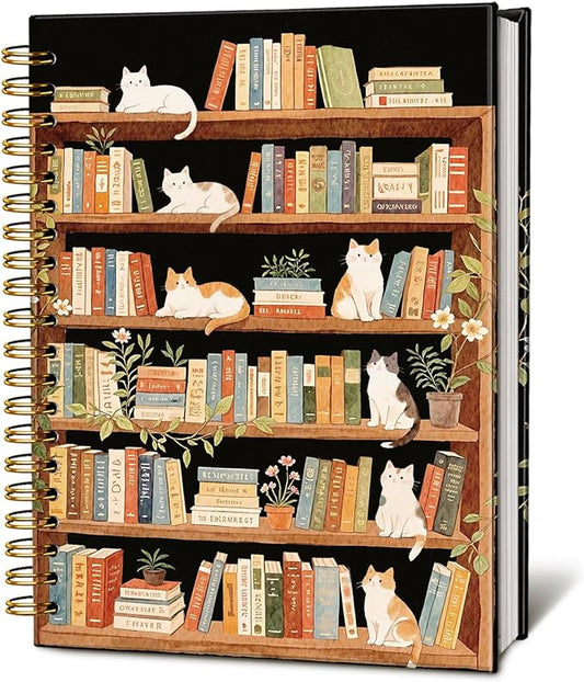 LIANHW Cat Bookshelf Notebook, Books Lover Gifts Notebooks for Note Taking, Reading Journals for Book Lovers, Cute Kitten Bookish Journals for Writing, Book Reader Gifts, 5.5x8.3 Inch