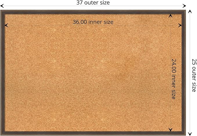 Amanti Art Natural Cork Board for Wall, 25x37 Vision Board with Brown Wood Frame, Large Corkboard Office Decor for Home Organization, Modern Contemporary Corkboard Pinboard to display items for home