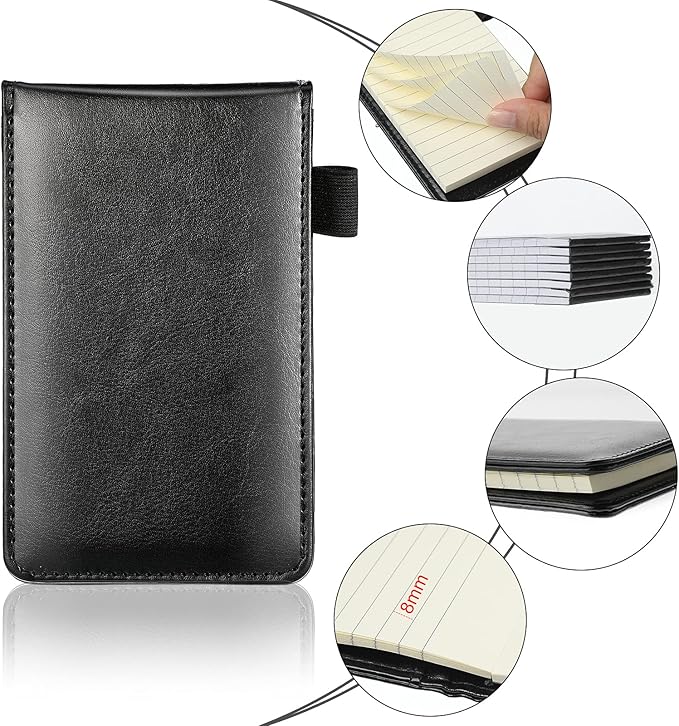 Outus 10 Pcs Pocket Notebook with Pen Set Included Mini Pocket Notepad Holder with 50 Lined Sheets, Metal Pen, 8 Pcs 3 x 5 Inch Memo Book Refills, 30 Lined Paper Per Note Pad (Black)