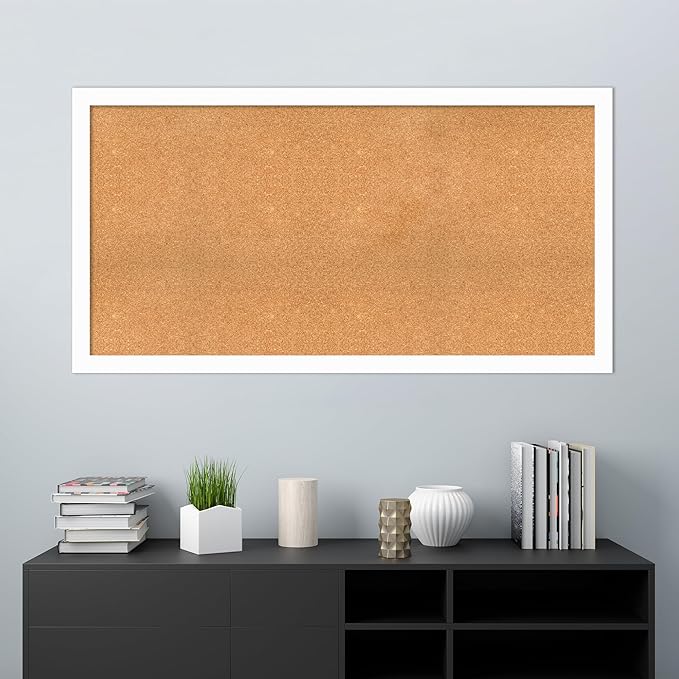 Amanti Art Natural Cork Board for Wall, 31x59 Vision Board with White Frame, Oversize Corkboard Office Decor for Home Organization, Casual Corkboard Pinboard to Display Items for Home Organization in