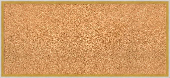 Amanti Art Natural Cork Board for Wall, 17x37 Vision Board with White Frame, Medium Corkboard Office Decor for Home Organization, Modern Corkboard Pinboard to Display Items for Home Organization in