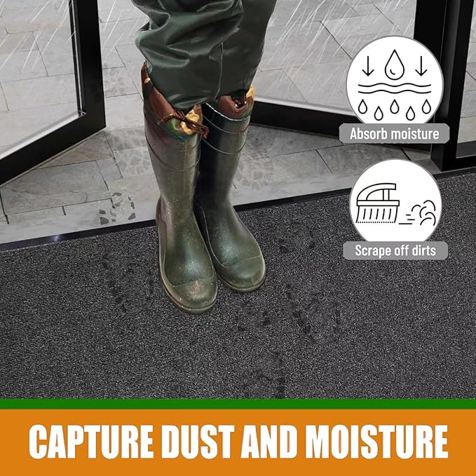 Front Door Mat, 4' x 6' Extra Large Commercial Industrial Rug Heavy Duty Outdoor Indoor Entryway Doormat Low Profile Welcome Entry Door Mat Non Slip Backing for Entrance Home Office,Black