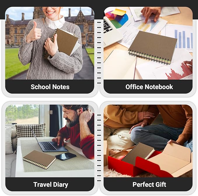 EUSOAR Notebook 5 Subject with Tabs, 1pcs A5 5.5"x8.3" Spiral College Ruled Writing Pad, 100GSM 120Sheets/ 240Pages of Lined Paper, Thick Hardcover, for Traveling Students, Office and Business, Kraft