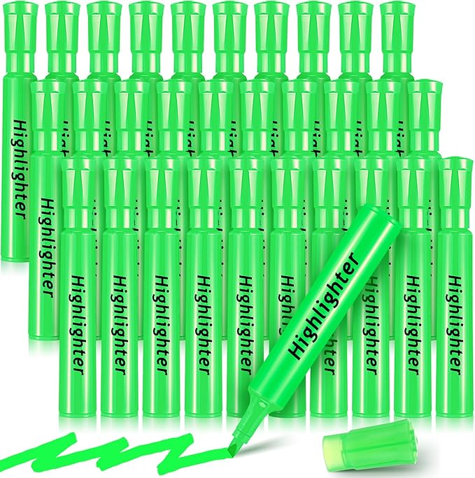 Qilery 30 Pack Highlighters Bulk, Tank Style Chisel Tip Highlighters Markers Quick Drying for Kids and Adult Coloring, Classroom Home Office School Supplies (Green)