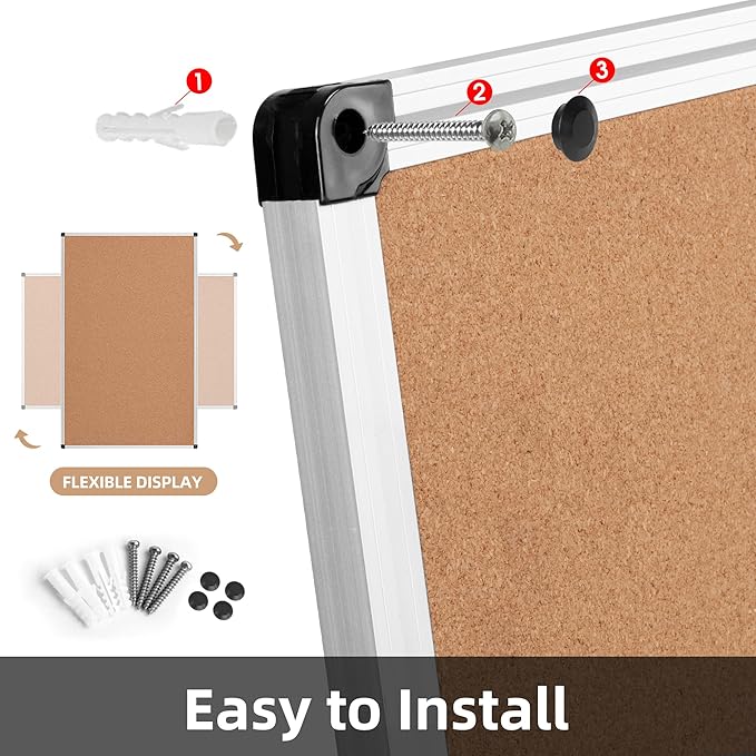Board2by Extra Large Cork Bulletin Board 60" X 36", Silver Aluminum Framed 5'x3' Corkboard for Wall, Wall Mounted Notice Pin Board with 18 Push Pins for School, Home & Office