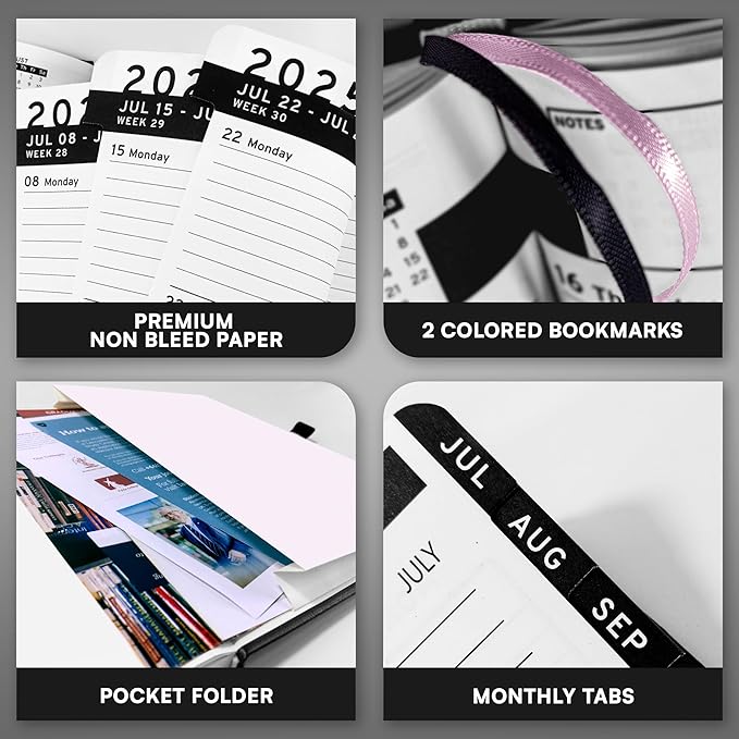 Ensight 2025-2026 HARDCOVER Leather Planner Weekly & Monthly - 6.5x8.5 Inches - Academic Planner Business Personal or Student - Pen Holder, Thick Paper, July 2025 - June 2026 (Black)